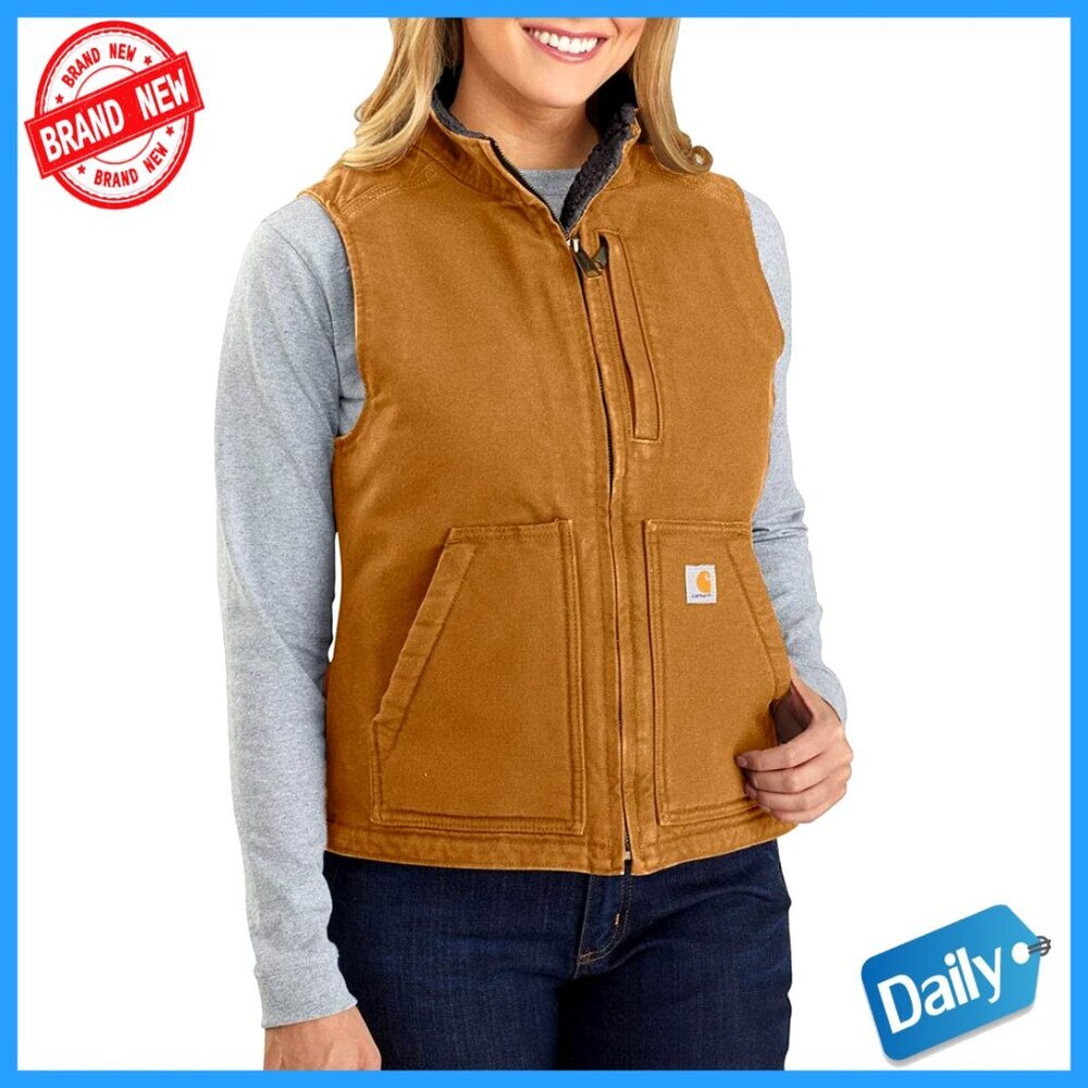 Relaxed Fit Sherpa-Lined Mock-Neck Vest Classic Workwear Warm Durable Canvas